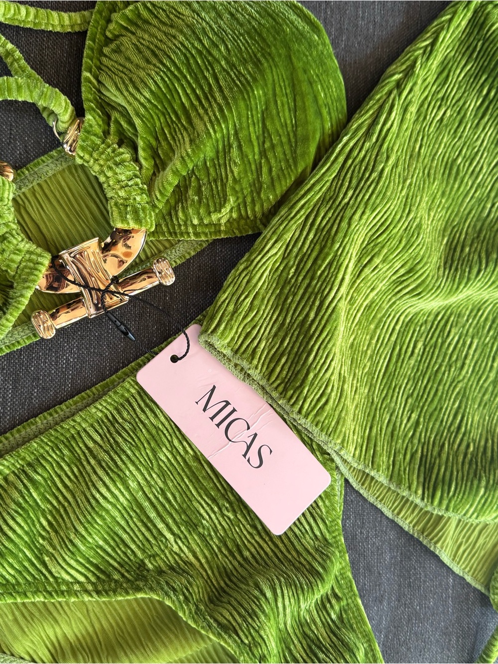 MICAS Lime Green Crinkle Velvet Bikini Set - Women's Swim